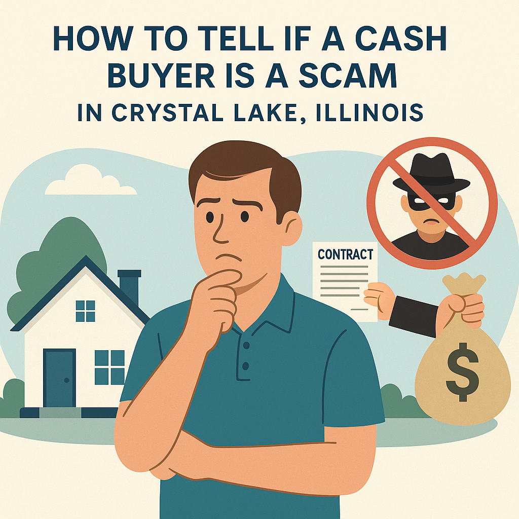 Homeowner in Crystal Lake Illinois reviewing a house offer to avoid cash buyer scams with Easy Exit Home Buyers