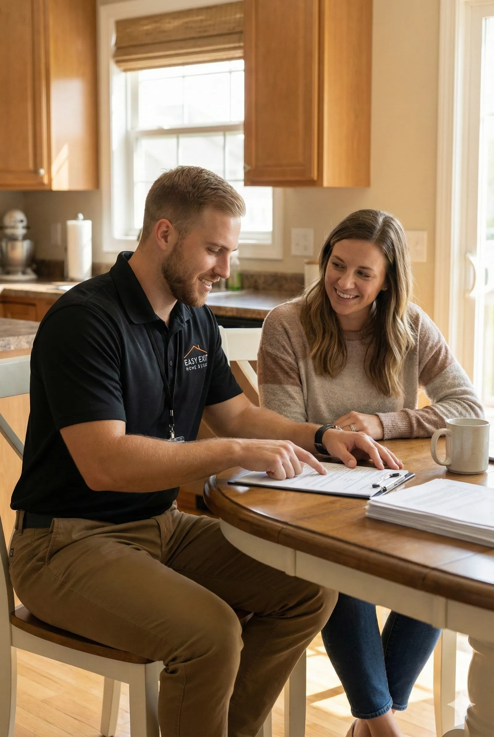 Crystal Lake homeowner reviewing foreclosure paperwork during a consultation with Easy Exit Home Buyers