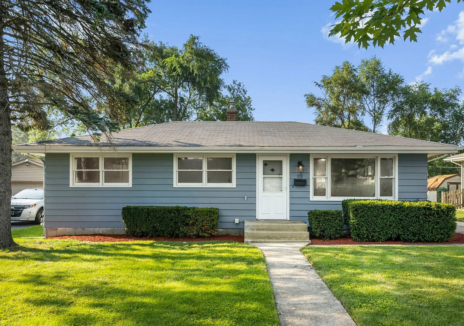 Front exterior of the renovated 1960 ranch at 111 Wagner Dr, Cary, IL