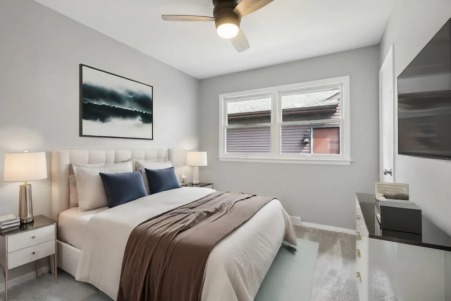 Staged bedroom after renovation, Cary IL ranch