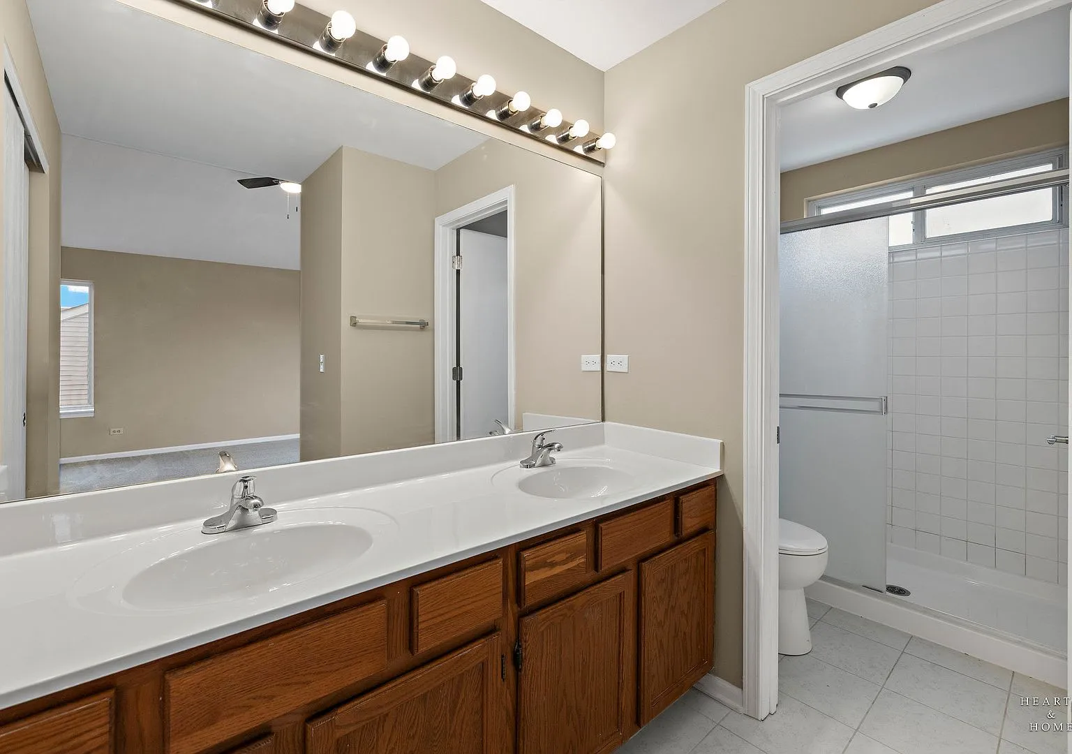 Bathroom with double vanity after refresh, Lake in the Hills IL